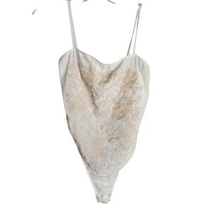 Vintage Victoria's Secret Cream Beaded Sheer Mesh VS Thong Bodysuit